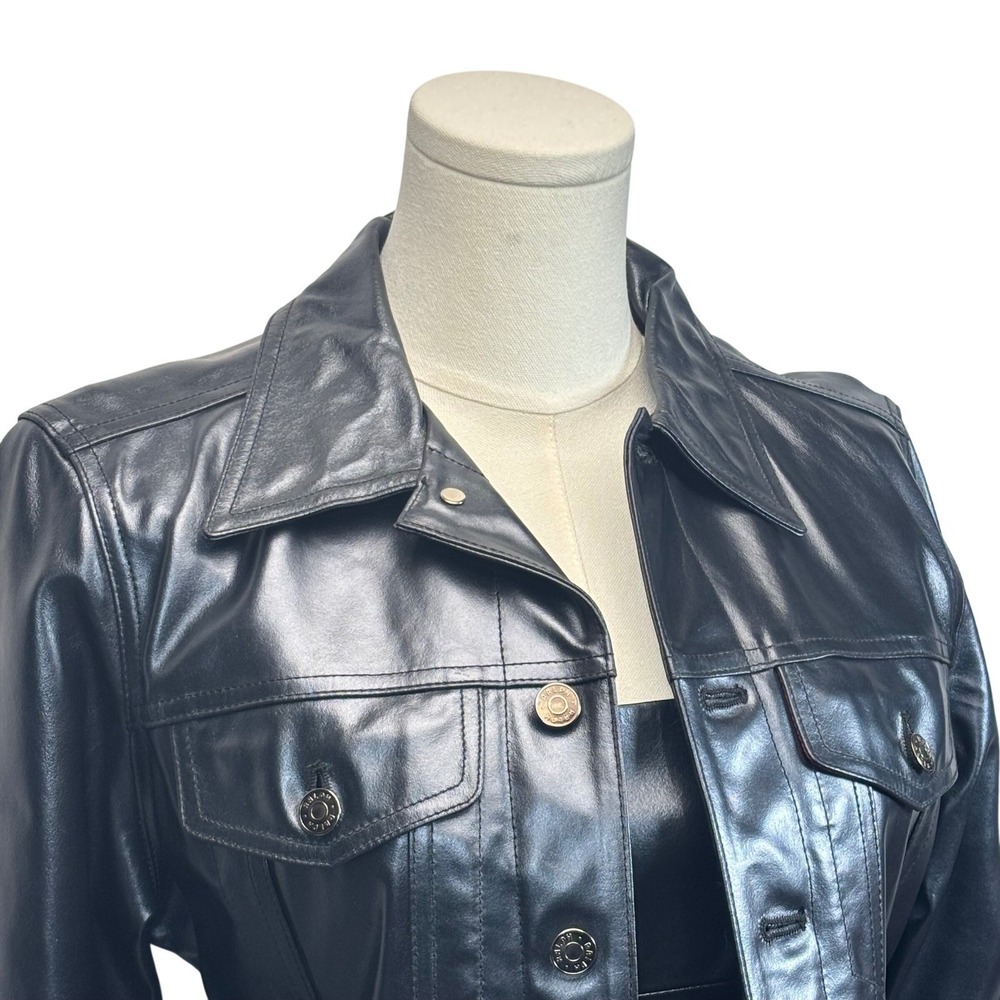 VTG Ralph Lauren Leather Jacket Dress Set Black 90s Moto Biker Cyber Sz 8 Small - Picture 16 of 16